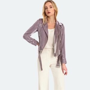 AS by DF Cult Velvet Moto Jacket in Orchid, Size M - very cool silk blend jacket